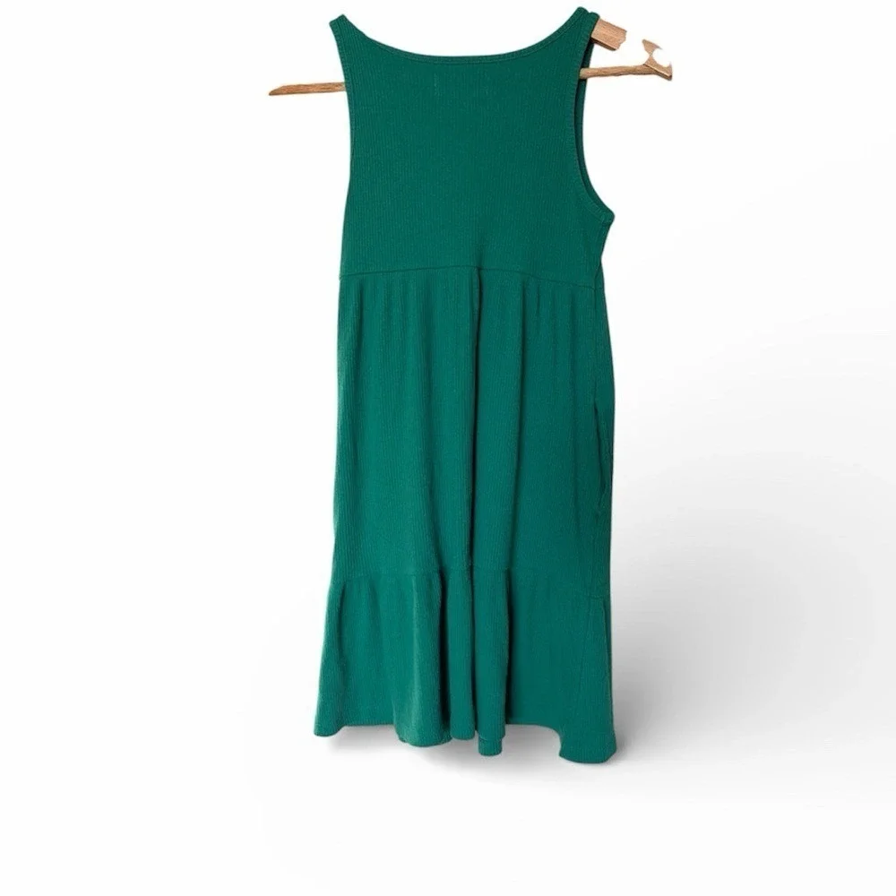 Old Navy Tiered Tank Dress Girls L 10-12 Green Ribbed Knit Sleeveless Scoop Neck